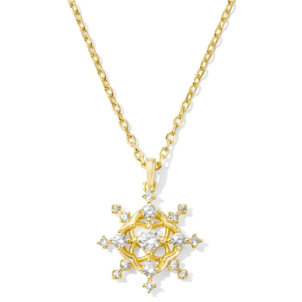 NEW NWT KENDRA SCOTT SNOWFLAKE GOLD CRYSTAL PENDANT NECKLACE